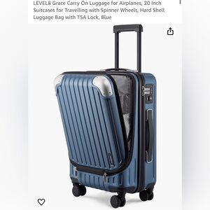 Carry-on suitcase with spinner wheels, hard shell TSA Lock